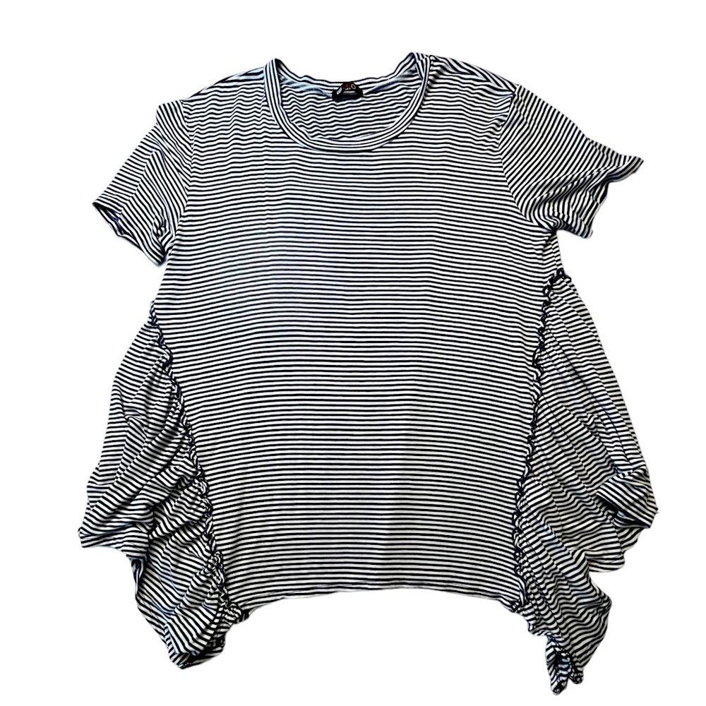 Navy and white striped tshirt with ruffles 2XL